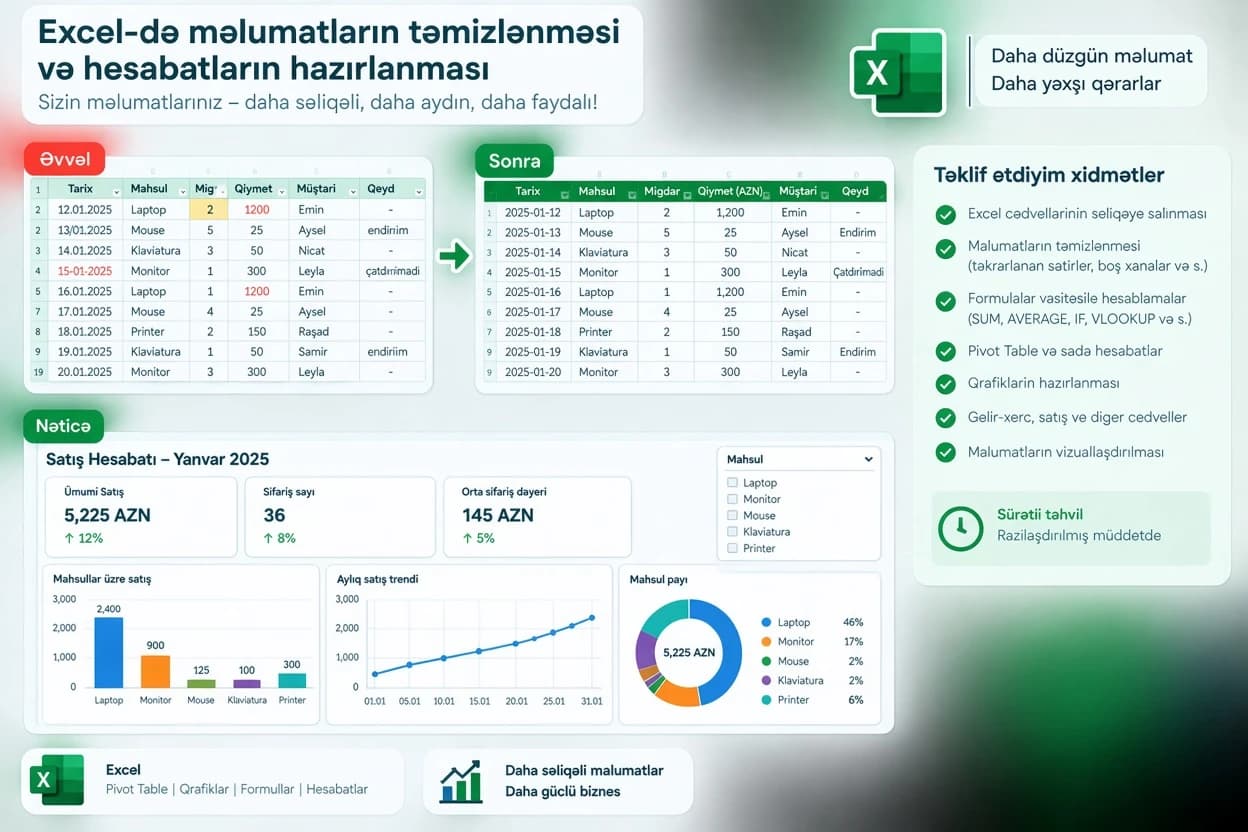 Excel-də məlumatların təmizlənməsi və hesabatların hazırlanması - Slide 1